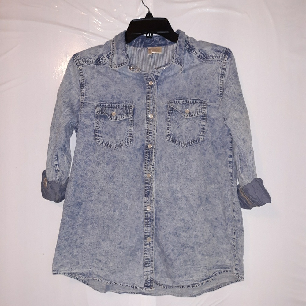 Women's Passport denim look rolled sleeve top